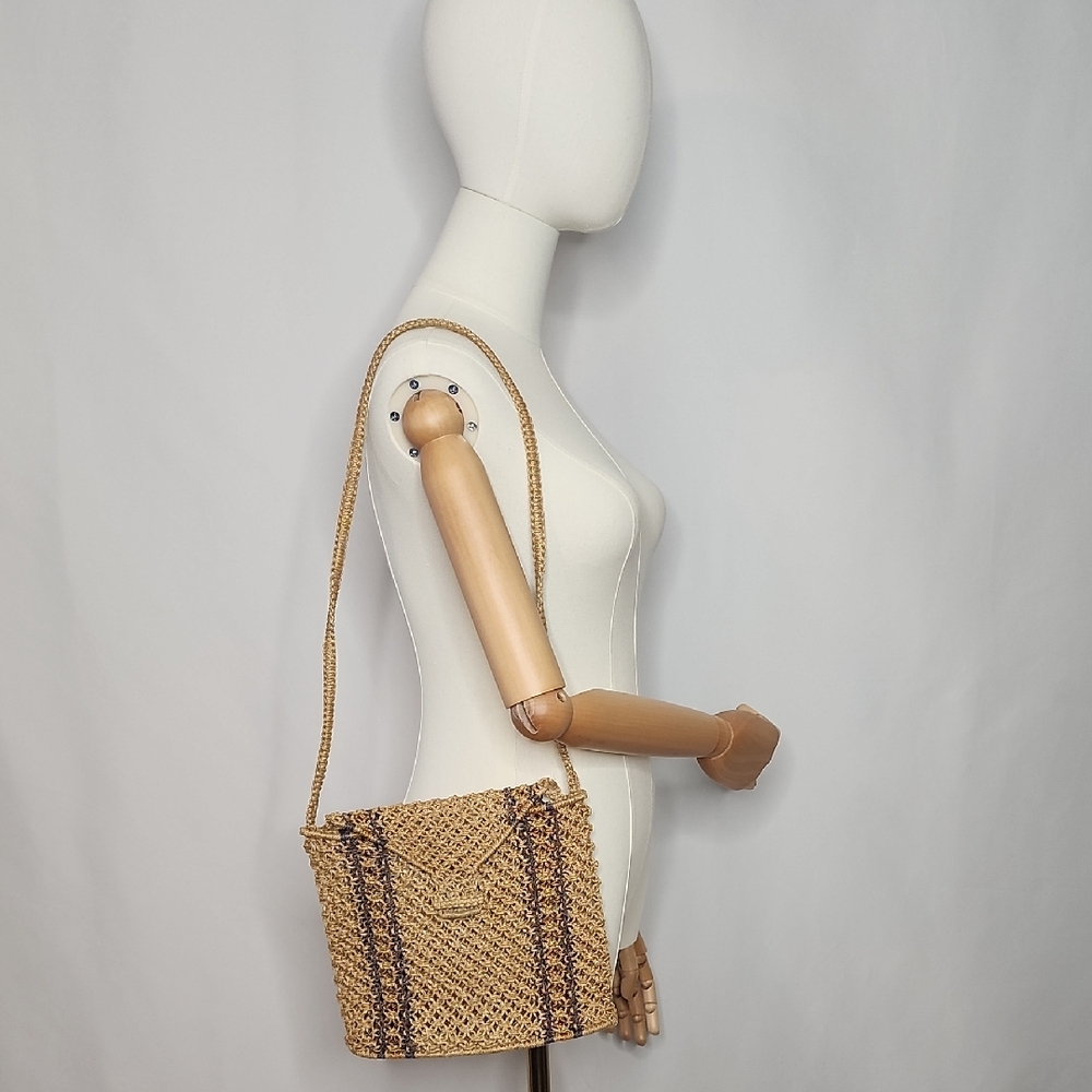 Vintage Tan and Brown Woven Shoulder Bag
